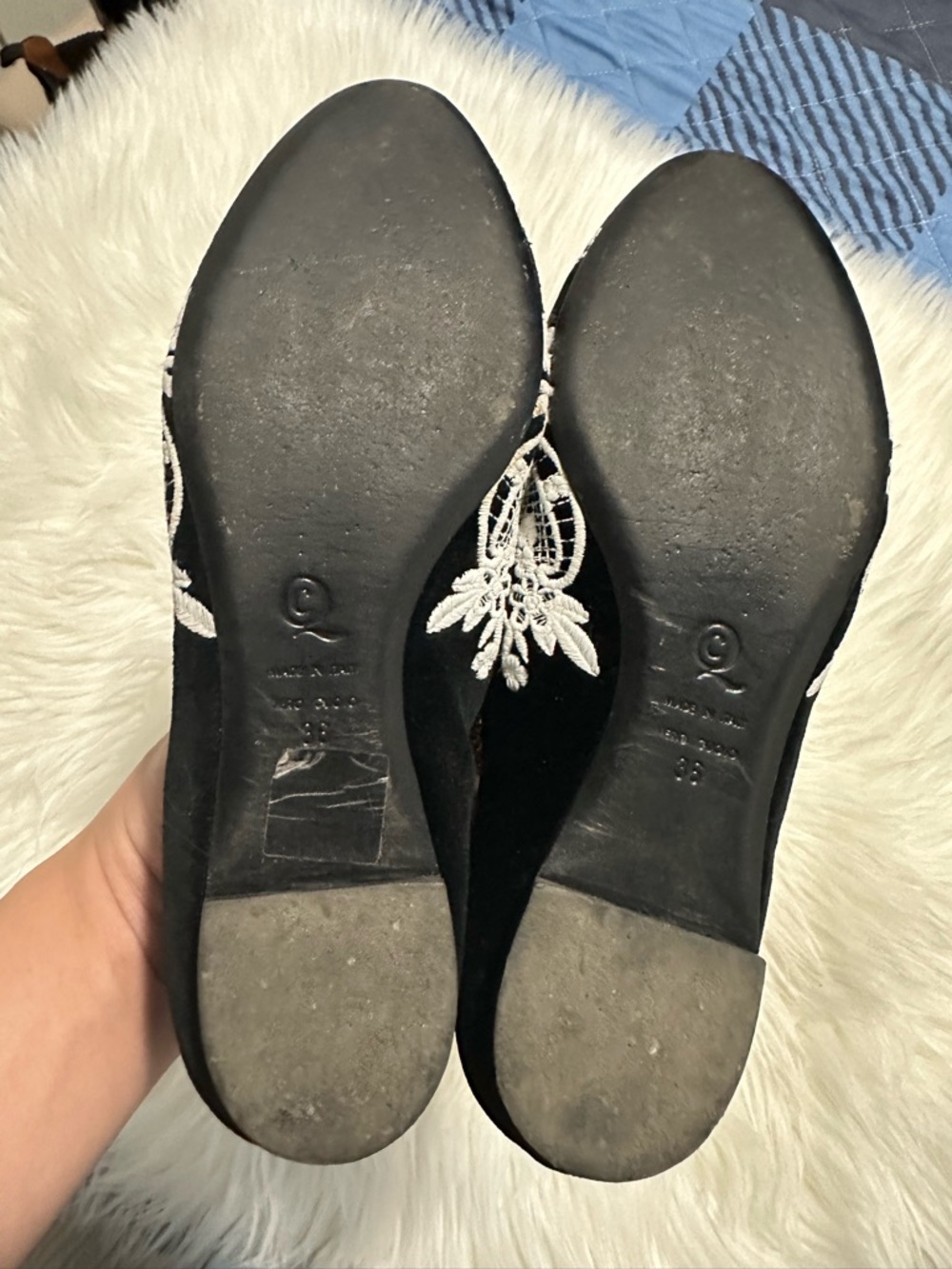 Alexander McQueen Black Suede Lace-Embroidered Pointed Flats sz 36 - Picture 6 of 7
